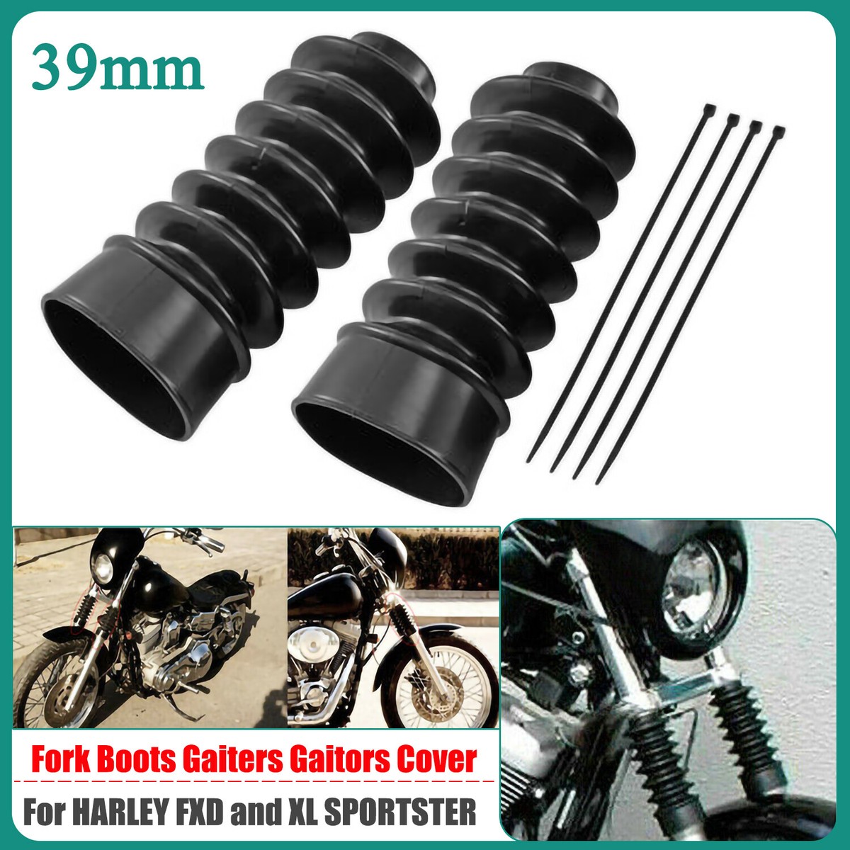 39mm Rubber Fork Cover Long Gaitors For Harley Dyna Sportster 1200