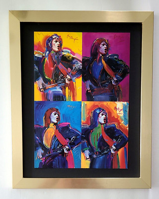 PETER MAX + MICK JAGGER + 1999 SIGNED PRINT  + NEW GOLDEN FRAME