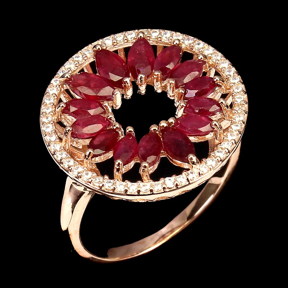 925 Sterling Silver Ring Marquise Ruby Natural Gemstone Jewelry Size 7 Gift - Image 2 of 4