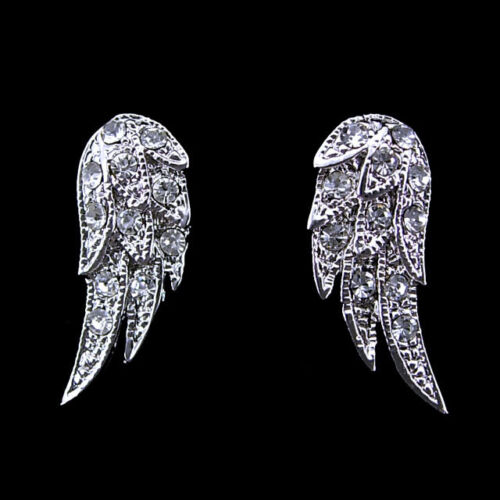 Piękne kolczyki skrzydło anioła użycie austriackiego kryształu 18K białe pozłacane - Zdjęcie 1 z 2