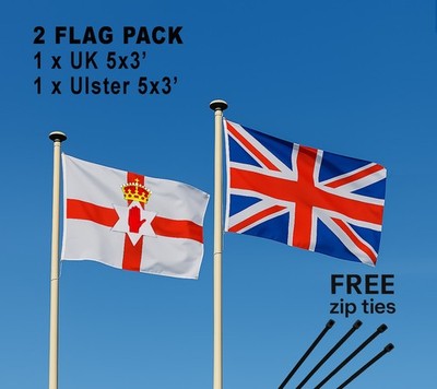Ulster & UK Flagge DOPPELPACK St George Cross Union Jack Flagge - Englisch 5X3FT