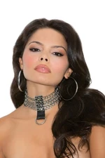 sexy ELEGANT MOMENTS thick LEATHER d-ring CHAINS studded COLLAR choker NECKLACE