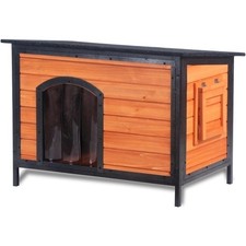 Dog House Outdoor 34.3" L Chew Proof Dog Kennel for Small Medium Dogs Brown