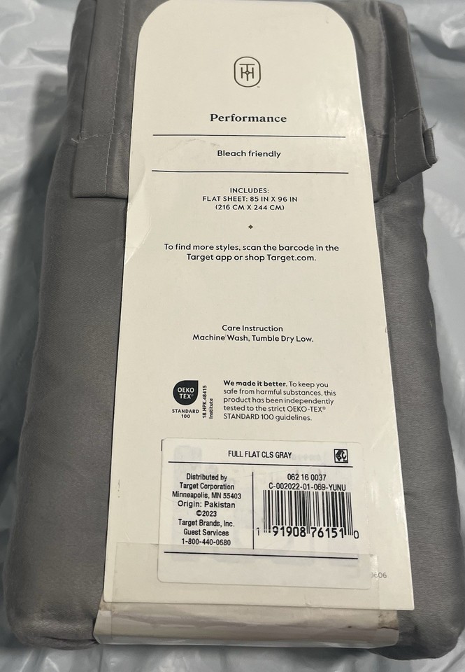 Threshold Performance FULL Flat Sheet, Classic Gray, 400 Thread Ct, 100 ...