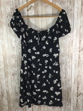 By and By Juniors Daisy Print Peasant Babydolll Dress Black Off Shoulder M NWT