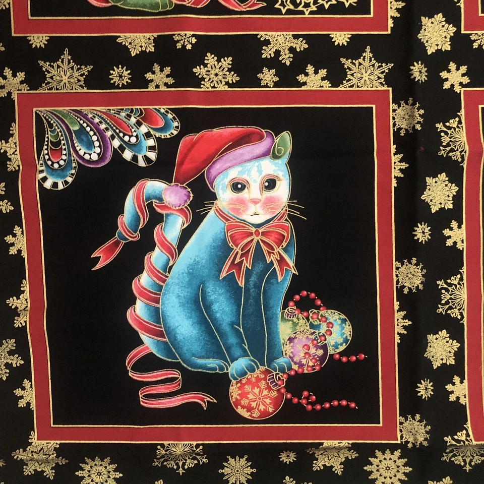 Cat-I-Tude Cotton Fabric Panel Ann Lauer for Benartex 24 x 42 Christmas ￼Kitties - Image 2 of 4