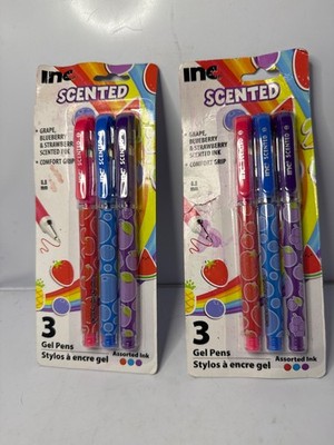 6 INC Scented Gel Pens (2 pkg of 3) Grape, Blueberry, Strawberry w/ Comfort Grip