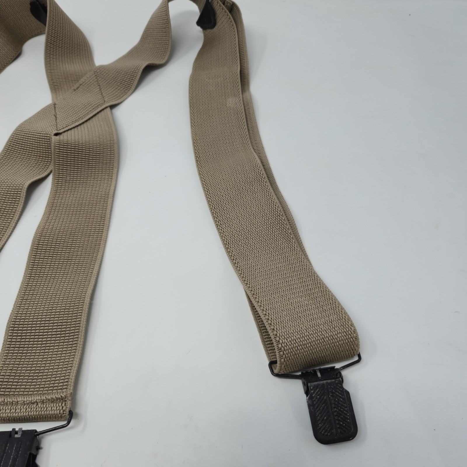 ​Men's Heavy Duty Suspenders Tan Elastic 2" Wide X-Back Metal Alligator Clips image 3