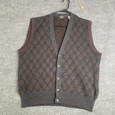 The Italian Sweater Co Sweater Vest Mens Medium Gray Argyle Wool Italy Knit