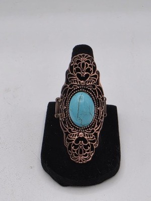 Paparazzi ''Ego Trippin''' Copper Ring - Blue Turquoise Stone Filigree Long Ring