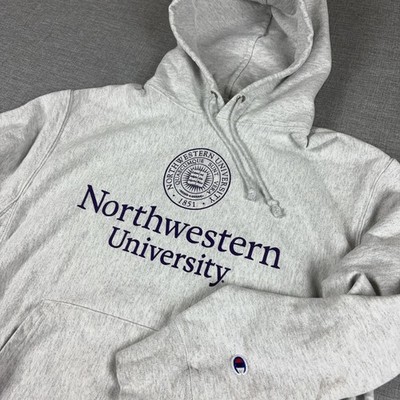 Northwestern Wildcats Sweatshirt Hoodie Mens Large Gray Champion Reverse Weave
