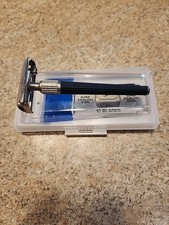 Vintage 1968 Gillette The Knack DE Saftey Razor - Tapered Blue Handle
