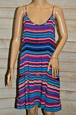NWT BONGO S TIERED STRIPED FESTIVAL OPEN BACK BLUE TEAL PINK CAMI TANK DRESS
