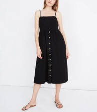 Madewell Babydoll Midi Dress Black Cami Button-Front Small Textured Sundress NWT