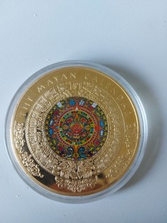 Große Gedenkprägung Maya Kalender 70mm vergoldet mit Farbe XXL Medaille