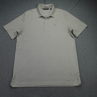 TravisMathew Polo Shirt Mens XL Gray Geometric Micro Print Pima Cotton Blend