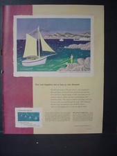 1951 De Beers Diamond Jewelry Sailing Honeymoon Jean Hugo Vintage Print Ad 11243
