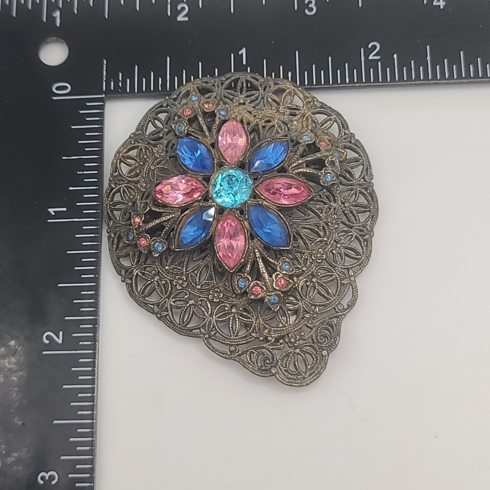 Vintage Rhinestone Dress Clip Pastel Blue Pink Silver Tone