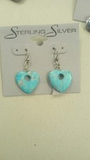 925 Sterling Silver Blue Turquoise Heart Dang...