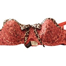 Frederick's of Hollywood Pink Lace Animal Print Push Up Bra UW Lined Cups Sz 34