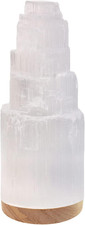 Selenite Crystal Lamp 20Cm, Hand Crafted Wooden Base Moroccan Lamp, Selenite Lam