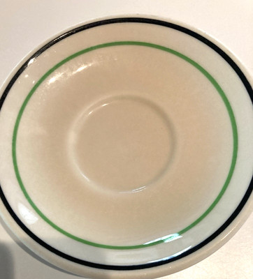 SHENAGO CHINA IVORY GREEN & BLACK STRIPES  5 1/2''  SAUCER RESTAURANTWARE VINTAGE