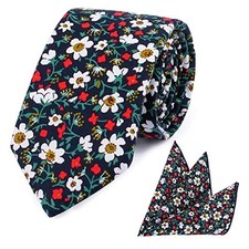 Floral Ties for Men with Pocket D1-02 Sunflowers, Base Color: Close to Black