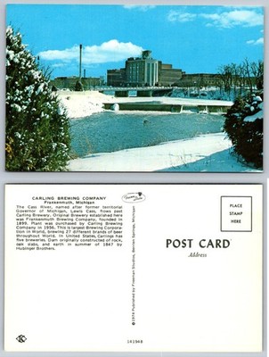1974 Carling Brewing Co Frankenmuth Michigan Winter Cass River Dam Postcard