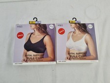 M&S Women's Bras 2pcs Bundle Black White Total Support Full Cup Non-Wired New