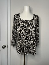 Chico  s Womens Leopard Print High-Low 3/4 Sleeve Ashby Isles Top Size 2 Career