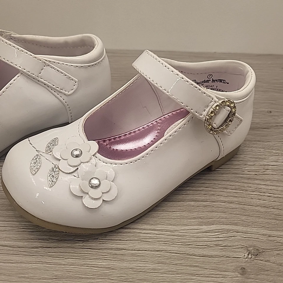 Buster Marrón Maddie Blanco Mary Jane Niño Pequeño Talla 7 Estrás  Foto 2 de 4