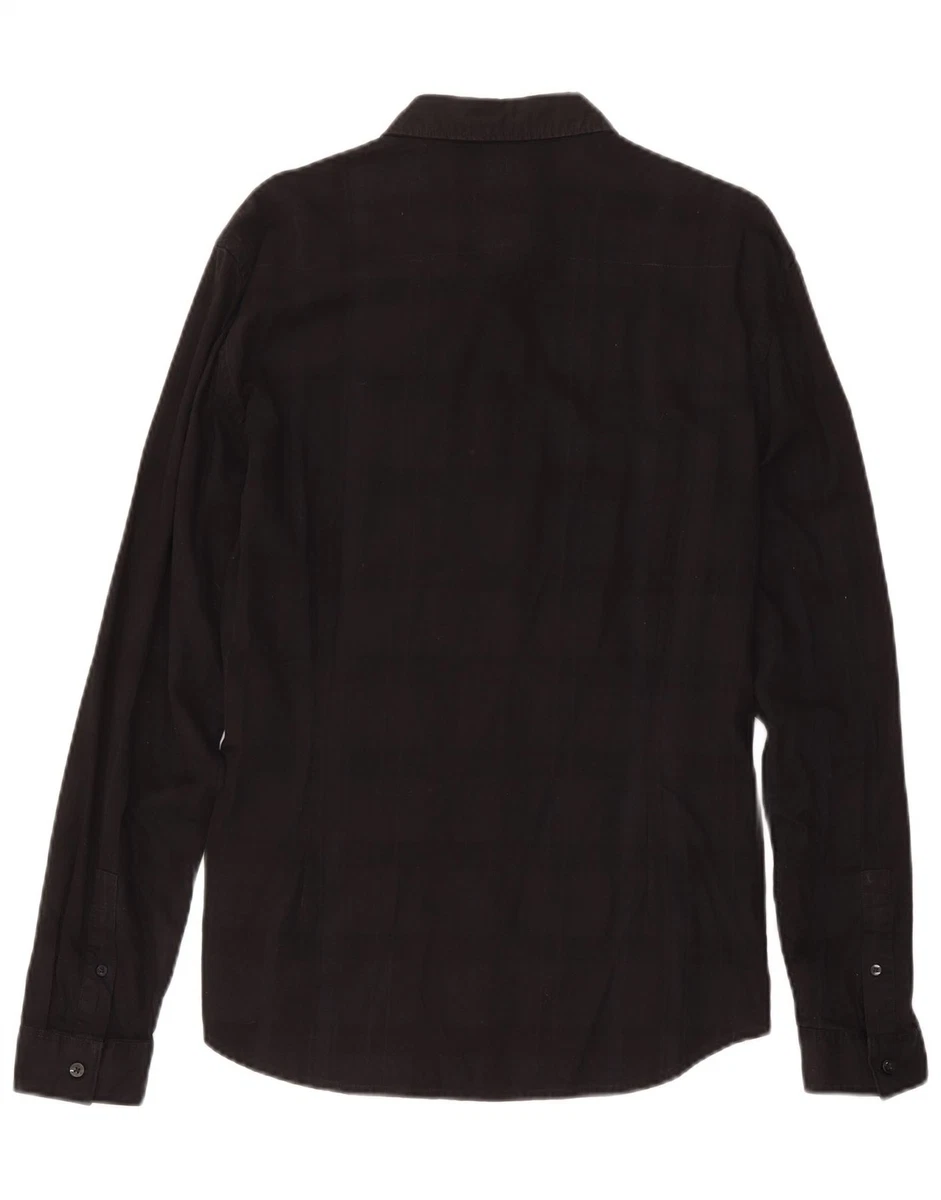 Camisa ajustada grande de algodón a cuadros negros Guess para hombre EC58