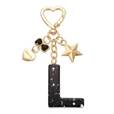 Cute Initial Letter Keychain, Letter-L Keychains for Women Girls Bling Black