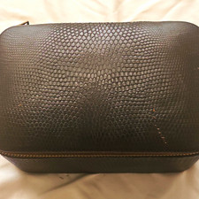 Black Textured Zip-Around Make-Up Bag Hard Case with Lined Interior