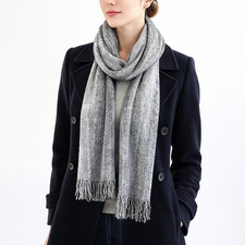 Gray Chenille Fringe Striped Scarf Cozy Gift Holiday Fall Winter Streetwear