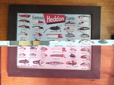 Vintage Heddon Famous Lures Metal Sign W/Matte Black Wood Frame - Photo 1/2