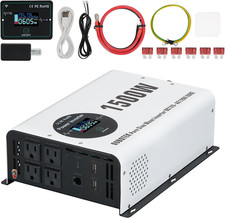 1500W Pure Sine Wave Power Inverter with Peak 3000W,12V to 120V AC Converter, Wi