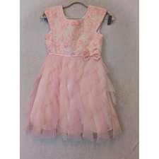 Jona Michelle Girls Pink Floral Embroidered Tulle Ruffle Party Dress Size 7