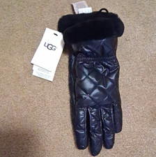 UGG Women&rsquo;s Black Quilted Gloves Faux Fur Cuff Water Resistant Touchscreen S