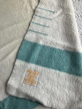 4 Point Hudson’s Bay Blanket (100% Wool, Pastel, Mint Green Stripe)
