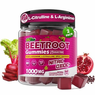 Beet Root Gummies with L-Citrulline & L-Arginine, Nitric Oxide Supplements fo...