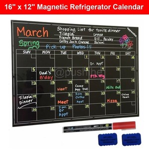Magnetic Refrigerator Whiteboard Dry Erase Monthly Calendar Eraser Markers 16x12