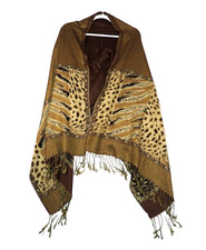 Animal Print Scarf Shawl Wrap Elegant Leopard Print 27x78 Fringe Gold Black