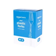 Amazon Basics Disposable Clear Plastic Forks, Premium Large Pack,