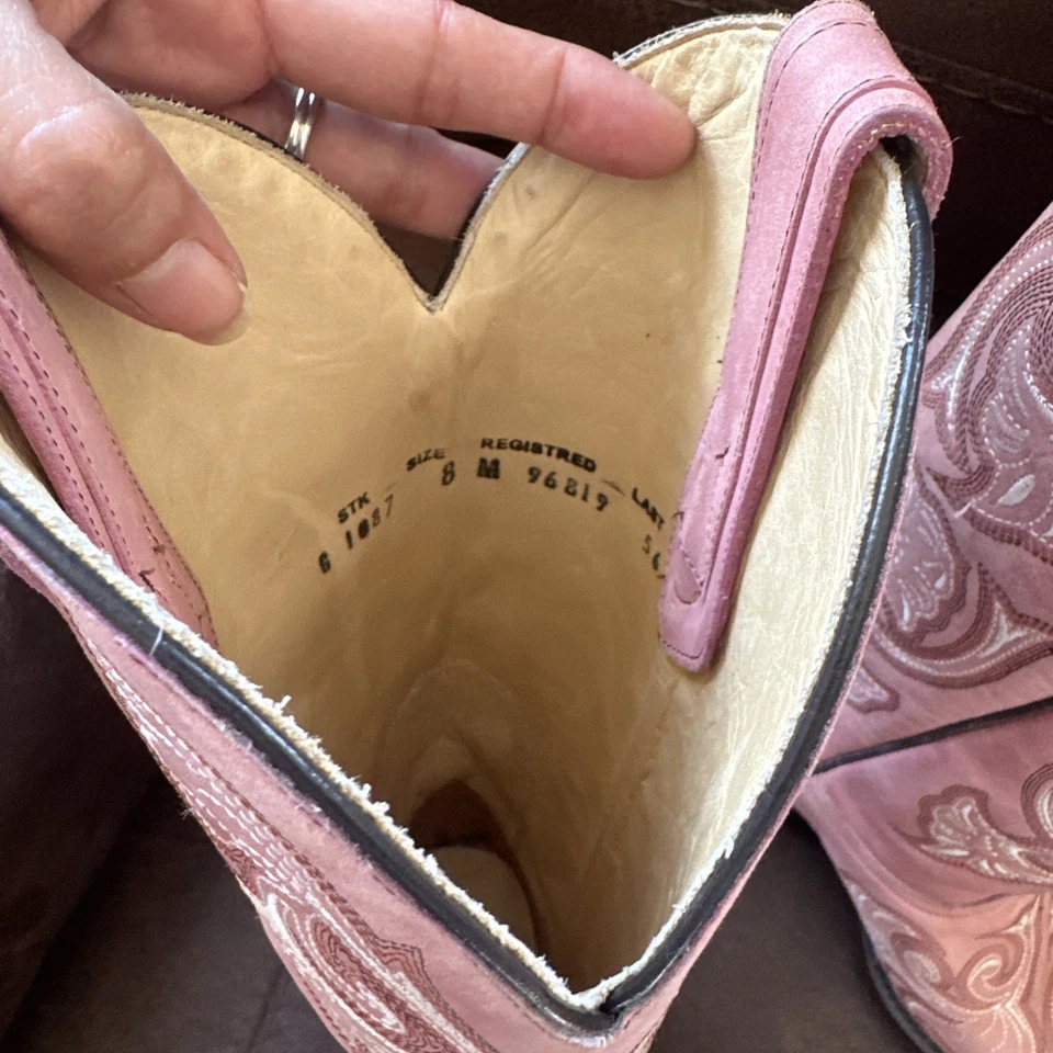 Corral Pink Floral Overlay embroidered Cowgirl Boots Size 8 - Image 4 of 4