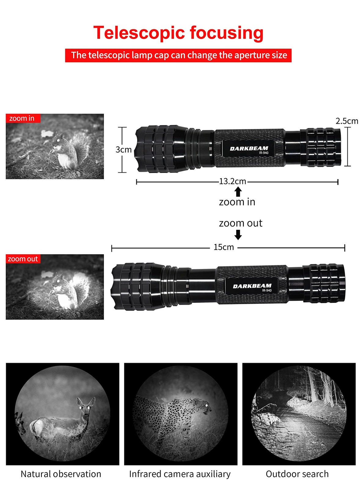 DARKBEAM ir Flashlight Infrared 940nm Lights LED Mini for Night Vision, Recha...