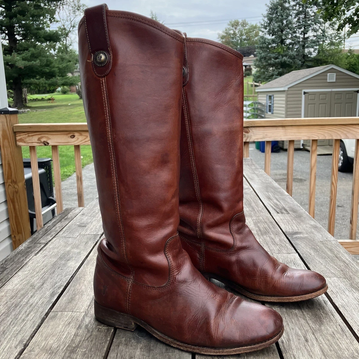Frye Melissa Button Leather Riding Boot Women s 7 B Cognac Round