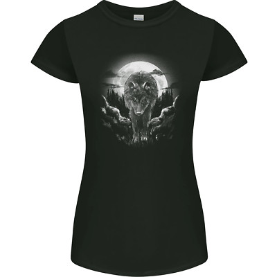 Lone Wolf In the Moonlight Damen Petite Cut T-Shirt