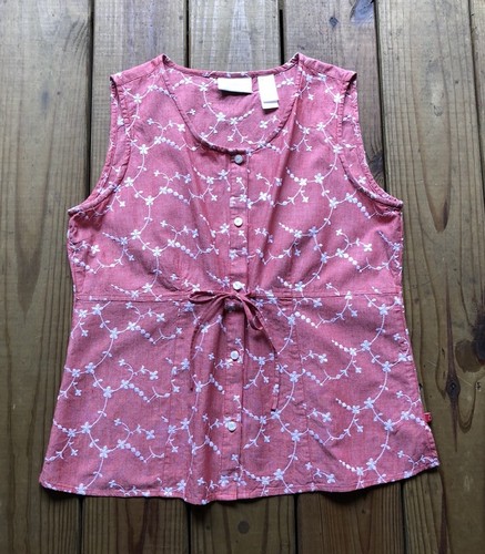 Liz Cliborne Damen L rot & weiß Blumen bestickt ärmellose Bluse Tank Top