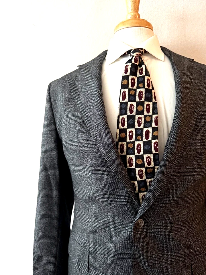 Chaqueta de Traje Oliver Wicks Personalizada Alfred Marrón 40R Lana Worsted Glen Gris a Cuadros Foto 2 de 4